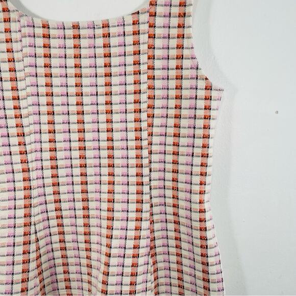 Ann Taylor Pink Orange Cream Madras Plaid Knit Shell Peplum Tank Top Medium - Picture 7 of 9